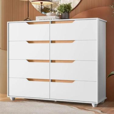 Imagem de Cômoda com 8 Gavetas Doble Albatroz, Branco/Freijó