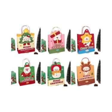 Imagem de Bolsas De Presente De Natal Em Estilo Cartoon, 6 Peças, Sacos De Papel
