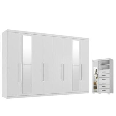Imagem de Guarda Roupa Casal New Master 8 Portas 4 Gavetas com Espelho e Cômoda 