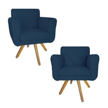 Imagem de Kit 2 Poltrona Estofada Base Giratória De Madeira Sala Isabella Suede 