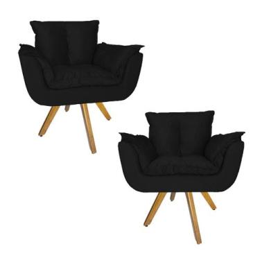 Imagem de Kit 2 Poltrona Decorativa Base Giratória De Madeira Quarto Opala Suede
