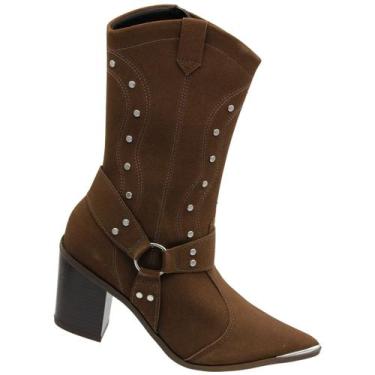 Imagem de Bota Cano Médio Vizzano Camurção London Feminina, Marrom, 35