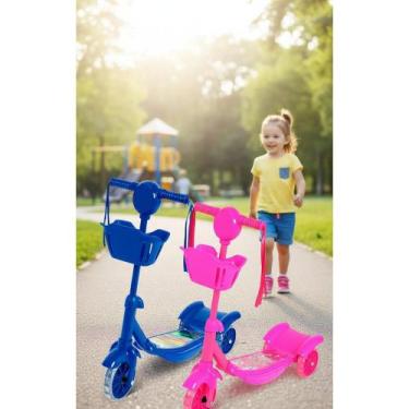 Imagem de Patinete Infantil 3 Rodas Azul LED Cesto Guidão Ajustável - Congratula