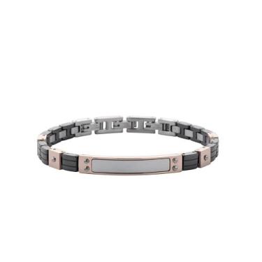 Imagem de Bracelete Em Aço Com Placa Lisa Steel/rose E Quatro Pinos - Rosso Desi