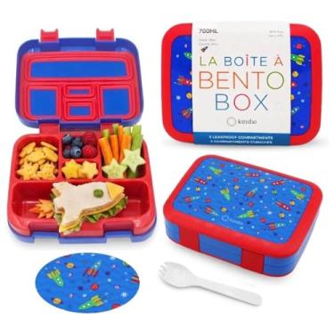 Imagem de Kinsho Lancheira Bento para crianças pequenas, 5 seções de controle de porções, bandeja de plástico removível sem BPA, lanche infantil pré-escolar, recipiente para lanches de 3 a 7 anos (foguetes