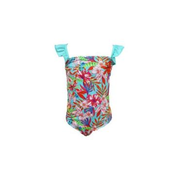Imagem de Maiô Banana Rosa Infantil Babado Hibisco Floral, Azul, 6