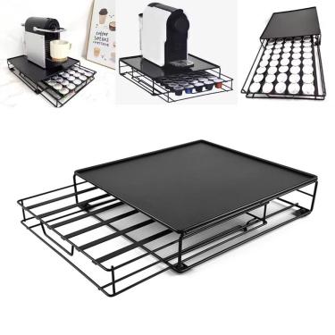 Imagem de Suporte Porta Cápsulas com Gaveta Base para Cafeteira Metal Capacidade 40 Unidades Mesa Bancada Preto Nespresso