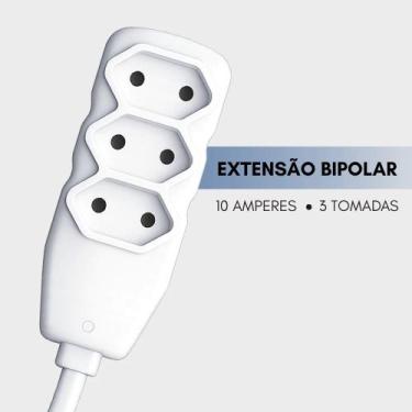 Imagem de Extensão elétrica energia bipolar bivolt 1 Metro Branco 10 Amperes For