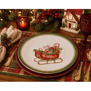 Imagem de Prato Raso Cerâmica Aconchego Trenó de Natal - 30cm - Sanson Decor Hom