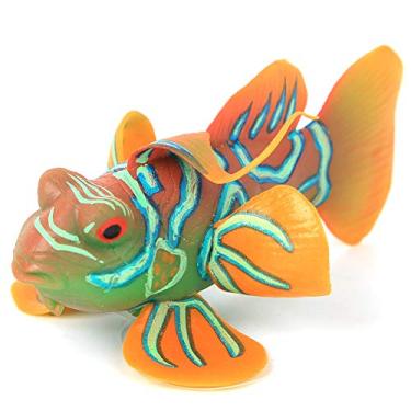 Imagem de Zerodis Peixe simulado de aquário, ornamento de peixe falso de silicone brilhante realista com ventosa decoração de aquário ornamento flutuante (verde laranja)