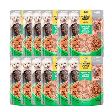 Imagem de Kit 12 Ração Úmida Three Dogs Adultos Peq. Sachê Carne ao Molho - 100g