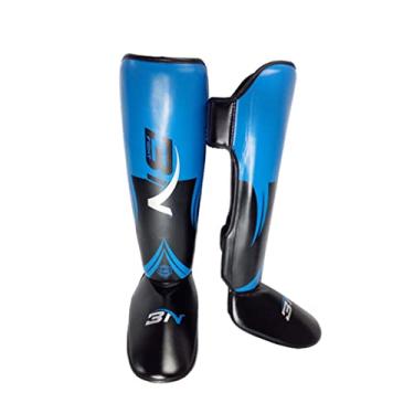 Imagem de YIJU Caneleiras de artes marciais MMA - protetores de acolchoados e ajustáveis para boxeo en tailandia Thai com peito do pé, proteção para Kickboxing/treinamento, Azul G Adulto