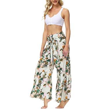 Imagem de Calças femininas casuais soltas estampadas, calças largas de praia, calças de alças (Color : YZ10, Size : XL)