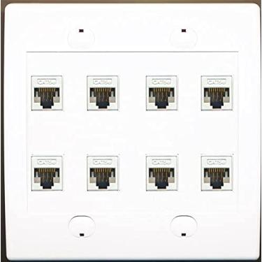 Imagem de RiteAV Placa de parede de rede 8 portas plana dupla 2 gang Ethernet Cat5e RJ45 - branca