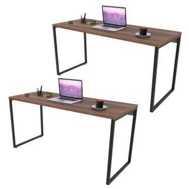 Imagem de Kit 2 Mesas de Escritório Office 150cm Estilo Industrial Prisma C08 Nogal - Mpozenato