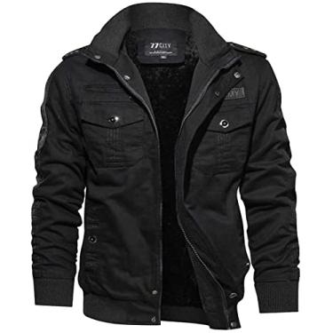 Imagem de NEARAY Jaqueta Masculina de Outono e de Inverno Camuflagem Militar de algodão, jaqueta casual masculina, casaco de trabalho acolchoado mais casaco de tamanho (Preto,6XG)