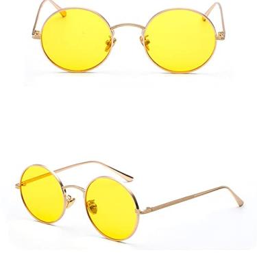 Imagem de Super Redondo Óculos de Sol Feminino Designer Moda Masculina Tons de Lente Verde Escuro UV400, amarelo, China