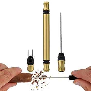 Imagem de 4 em 1 multiferramenta tamanho duplo charuto punhador com desenho de charuto ultra afiado punção de charuto ferramenta de charuto para charuto pequeno a grande, dourado