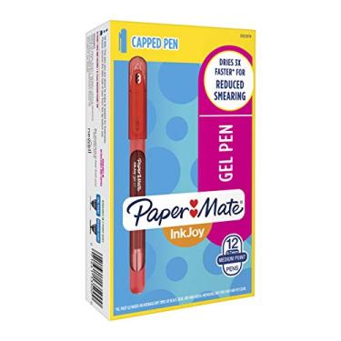 Imagem de Paper Mate Canetas de gel InkJoy ponta média (0,7 mm) com tampa, 12 unidades, vermelho (2022979)