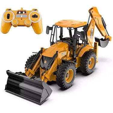 Imagem de Escavadora de controlo remoto camião de brinquedo escavadora RC com pá de metal luzes sons engenharia recarregável escavadora de areia veículo de construção brinquedo de presente para meninos e meninas N