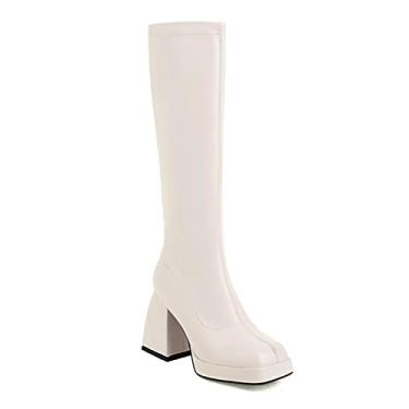 Imagem de Botas de cano alto femininas cano alto bota bico fino vestido de casamento sapatos com salto grosso bloco grosso botas de salto alto escarpim para mulheres