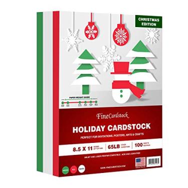 Imagem de Papel de cartão colorido de Natal para feriados, vermelho, verde e branco de 21,6 x 27,9 cm para saudações, etiquetas de presente, arte e artesanato, convites e anúncios | 25 vermelho, 25 verde, 50 branco (100 folhas no total)