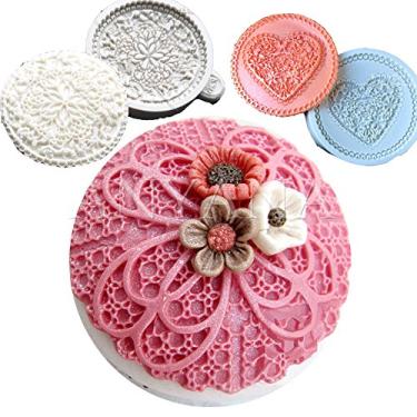 Imagem de Conjunto de 3 peças Anyana Fondant Impression com moldes de renda para renda com estampa de fondant de renda molde de casamento de silicone molde de impressão de bolo, materiais de decoração para decoração de cupcake