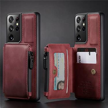Imagem de Capa de couro flip vintage para Samsung Galaxy S22 Plus S21 FE S20 Ultra Note 20 10 Zip Wallet Card Slot Phone Case, vermelho, para Samsung Note20 Ultra