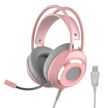 Imagem de Qudai AX120 - Fone de Ouvido para Jogos Estéreo de 7.1 Canais com Cancelamento de Ruído Fones de Ouvido com Microfone Surround Baixo Memória Macia Earmuffs Drivers de 50mm Rosa BD