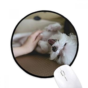 Imagem de Tapete de rato branco cachorro animal de estimação foto bonito desktop escritório tapete redondo para computador