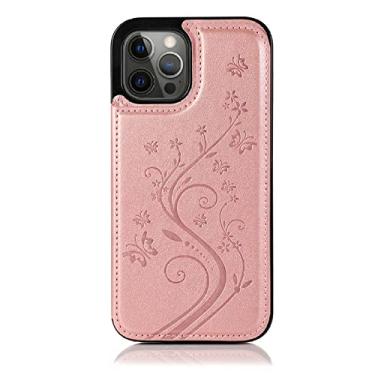 Imagem de Estojo de couro com estampa de borboleta para iphone 5 5S 6 6S 7 8 Plus X XR XS Max SE2020 SE2022 11 12 Pro Max 13 Pro Max 14 Pro Max, ouro rosa, para iPhone 12