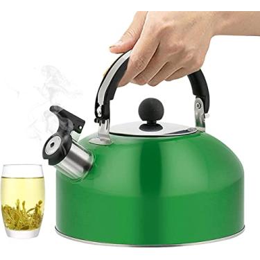 Imagem de REJOON Chaleira de aço inoxidável com apito - chaleiras de chá de fogão para fogão de halogênio fogão a lenha | Chaleira de apito alto para água de chá café (cor: verde claro)