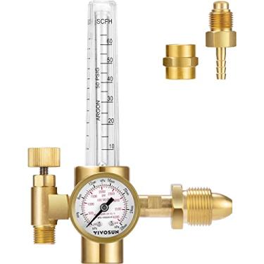 Imagem de VIVOSUN Regulador de argônio/CO2, medidor de fluxo Mig Tig, regulador de gás, sistema emissor com 50 PSI fixo, máx. 4000PSI, pressão de entrada CGA580, solda de solda de solda de calibre de regulador