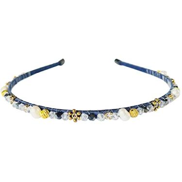 Imagem de Faixas de cabelo com pérolas naturais para mulheres e meninas, tiara de strass de cristal brilhante, faixa de cabelo com contas, acessórios de cabelo antiderrapantes para festa de