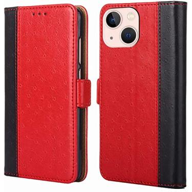 Imagem de CYSUE Capa de couro para iPhone 14/14 Plus/14 Pro/14 Pro Max, capa carteira flip com suporte de cartão suporte fecho magnético à prova de choque capa de TPU (cor: vermelho, tamanho: 14)