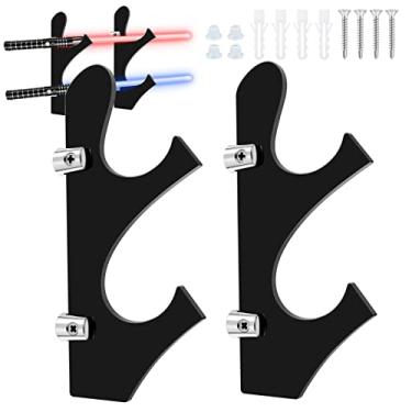 Imagem de Conjunto de 2 suportes de espada para parede com 2 níveis Katana suporte ajustável para espada fácil de instalar gancho para espada samurai japonês para sabre claro de arma Samurai (preto)
