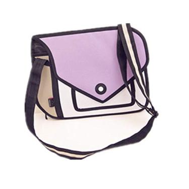 Imagem de Xugq66 Bolsa de mão com desenho em 2D, estilo 3D, bolsa de ombro de lona, bolsa de mão com laço, Roxa, 36x29x2cm/14.2x11.4x0.8inch