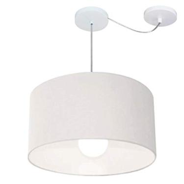 Imagem de Lustre Pendente com Desvio de Centro Cúpula Tecido 50x30 cm, Vivare Iluminação, Pendente4231 BR, Branco, Médio