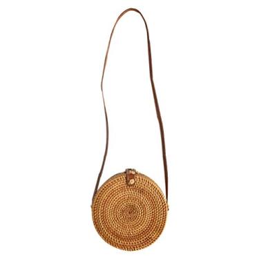 Imagem de Tendycoco Bolsa transversal para mulheres, bolsas e bolsas de mão de palha, bolsa de vime redonda