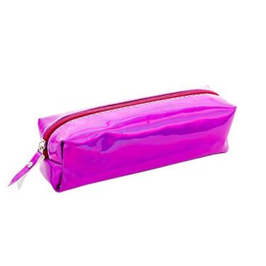 Imagem de Elonglin Estojo para lápis transparente a laser com zíper, bolsa para maquiagem de cosméticos roxo