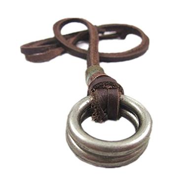 Imagem de COOLLA Colar masculino de couro marrom e liga metálica Adiustable Pl233