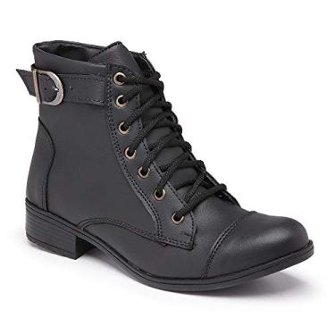 Imagem de Bota Militar Feminina Cano Médio Confortável Estilo Coturno Cor:Preto;Tamanho:34