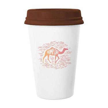 Imagem de Camels Walk Desert Lines Art Déco, presente moderno caneca café bebendo vidro cerâmica copo tampa