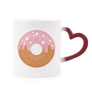 Imagem de Caneca rosa creme rosquinha sobremesa doce comida sensível ao calor caneca vermelha muda de cor