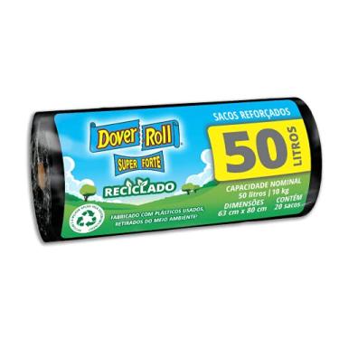 Imagem de Dover-Roll 510023391 - Saco para lixo, Super Forte Reciclado, 50 litros, Preto, rolo com 20 sacos