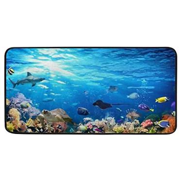 Imagem de Tapete de cozinha antifadiga para peixes de recife de corais, tapete confortável para corredor de entrada, banheiro, cozinha, 99 x 50 cm