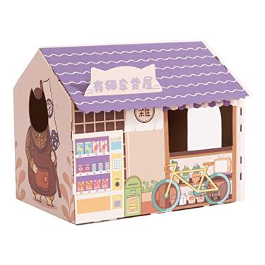 Imagem de NC NC NC Casa de gato de papelão ondulado com almofada de arranhar Lounge Cat Club Casa de brinquedo dobrável e arranhador para gatos, brinquedo de treinamento de gatos, gatos adultos - roxo