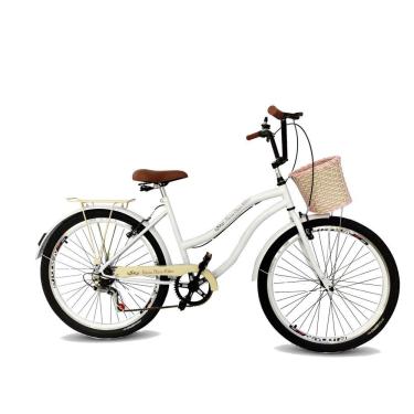 Imagem de Bicicleta feminina aro 26 urbana vintage 6 marchas branco