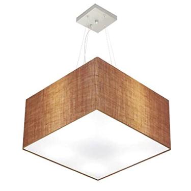 Imagem de Lustre Pendente Quadrado Cúpula Tecido 30/50x50 cm, Vivare Iluminação, Pendente4075 LP, Palha, Médio