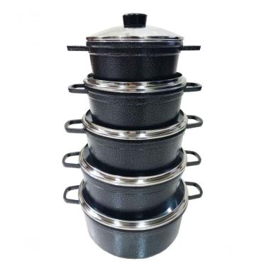 Imagem de Jogo 5 Panelas Alumínio Batido Fundido Preto Craqueado Cava